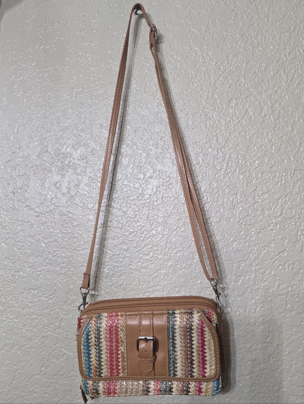 Tan Multicolor Woven Crossbody